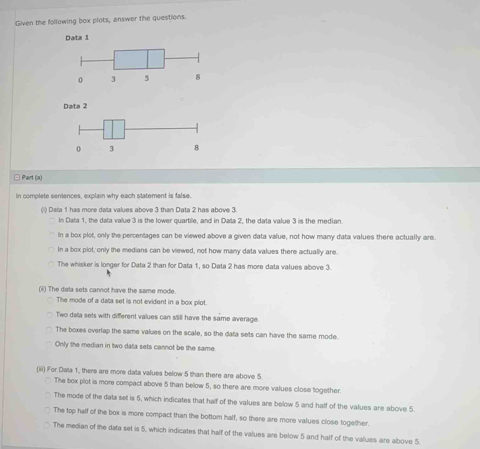 given the following box plots, answer the questions. data 1 box plot wi…