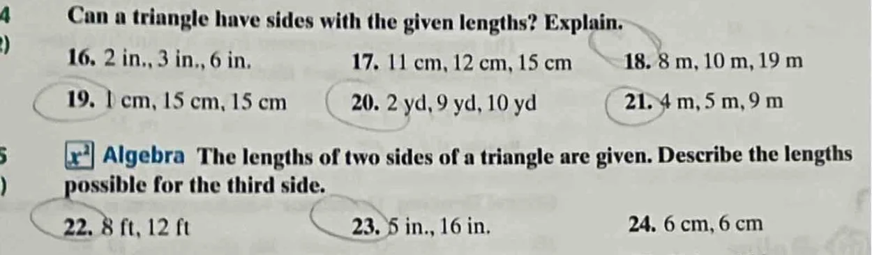 4 can a triangle have sides with the given lengths? explain. 16. 2 in.,…