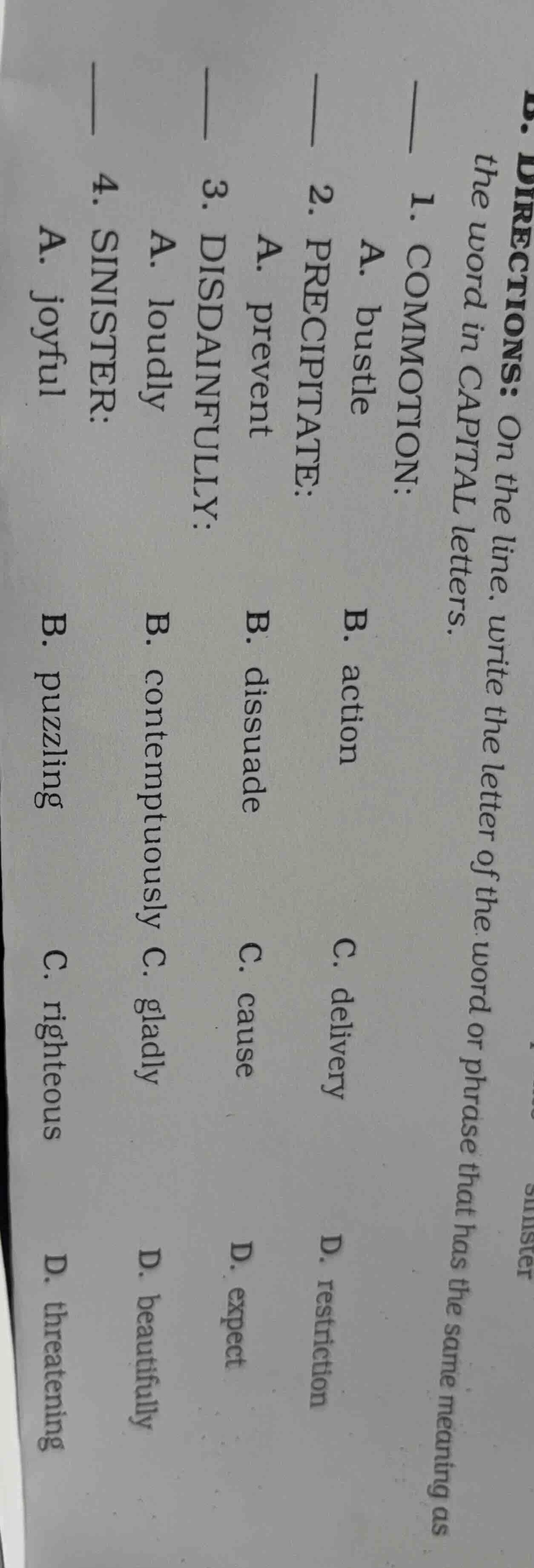 directions: on the line, write the letter of the word or phrase that ha…