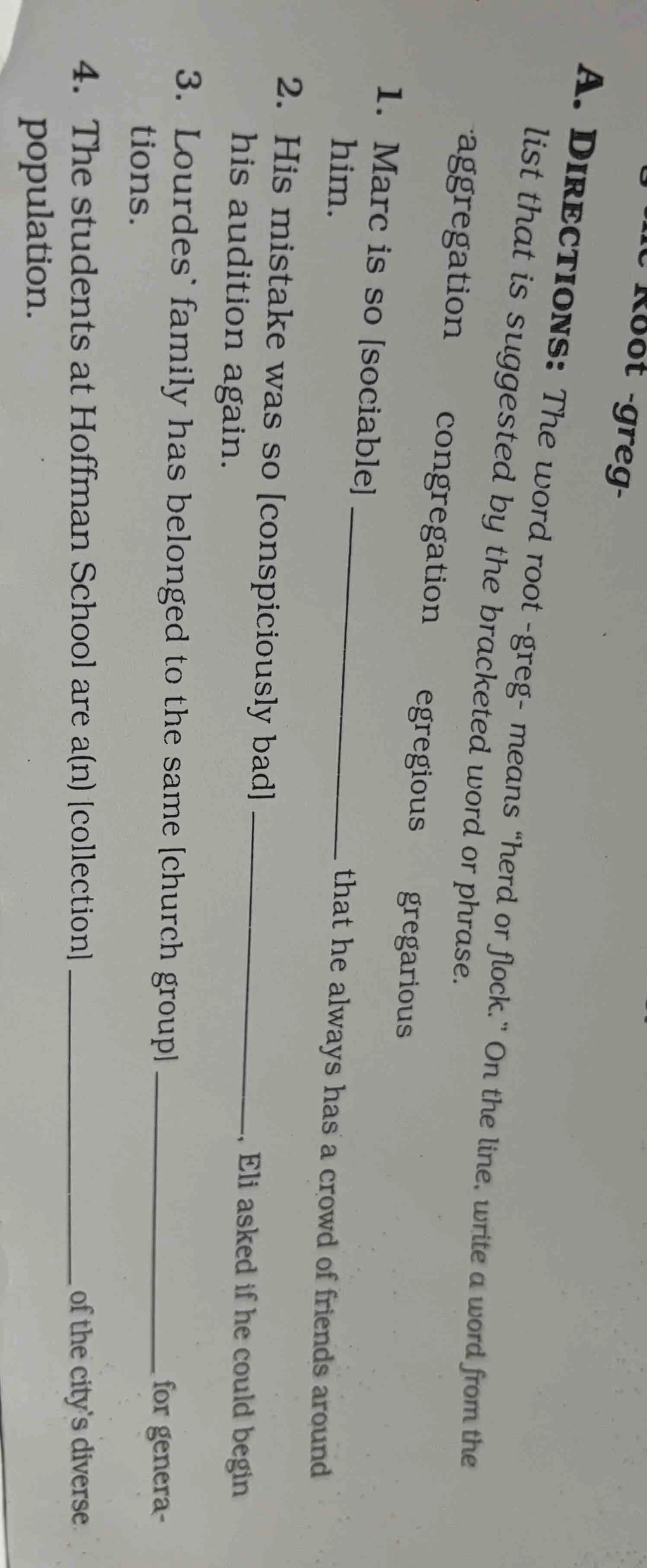a. directions: the word root -greg- means \herd or flock.\ on the line,…
