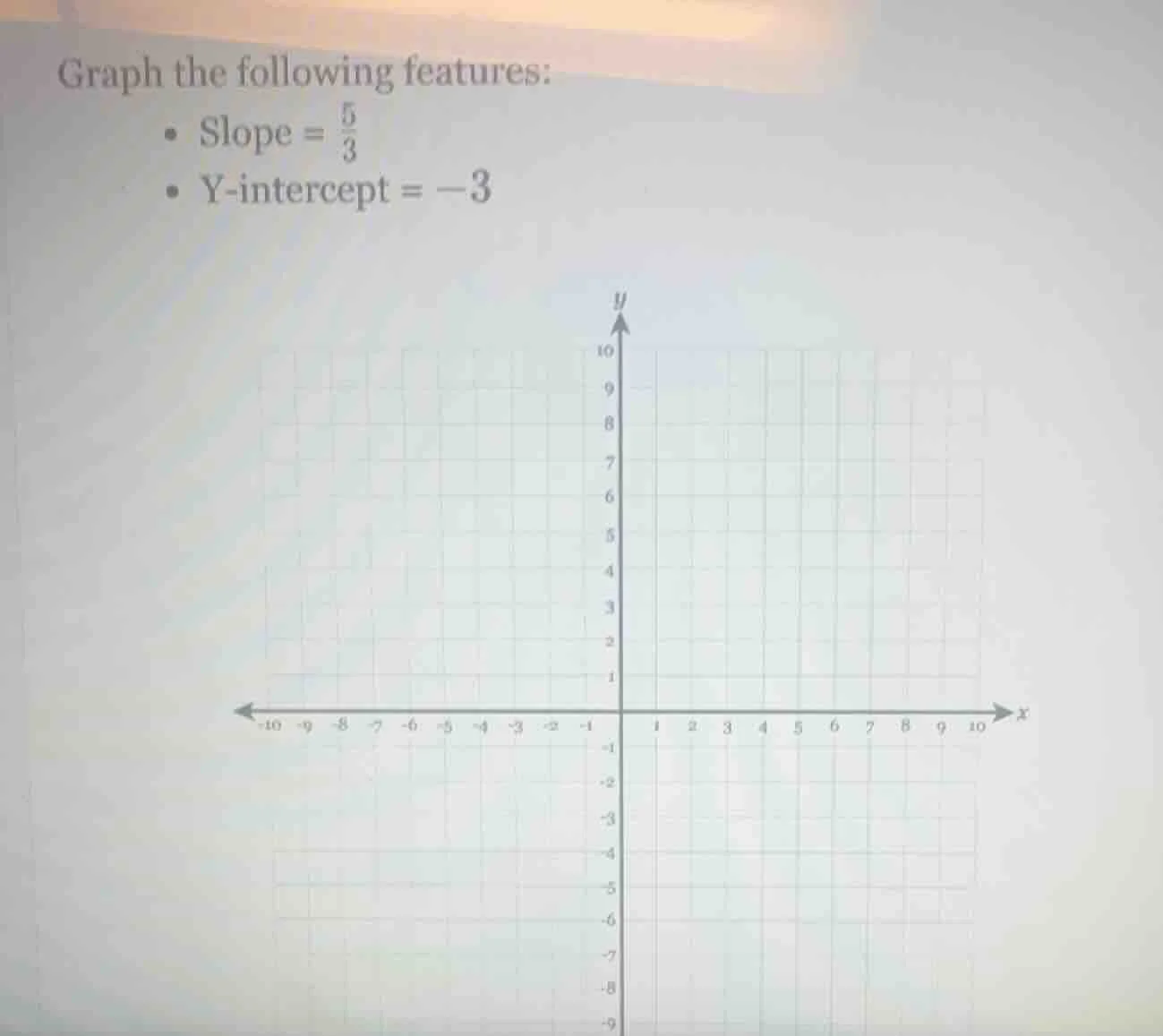 graph the following features: - slope = \\(\\frac{5}{3}\\) - y-intercep…