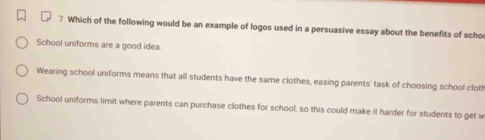 7. which of the following would be an example of logos used in a persua…