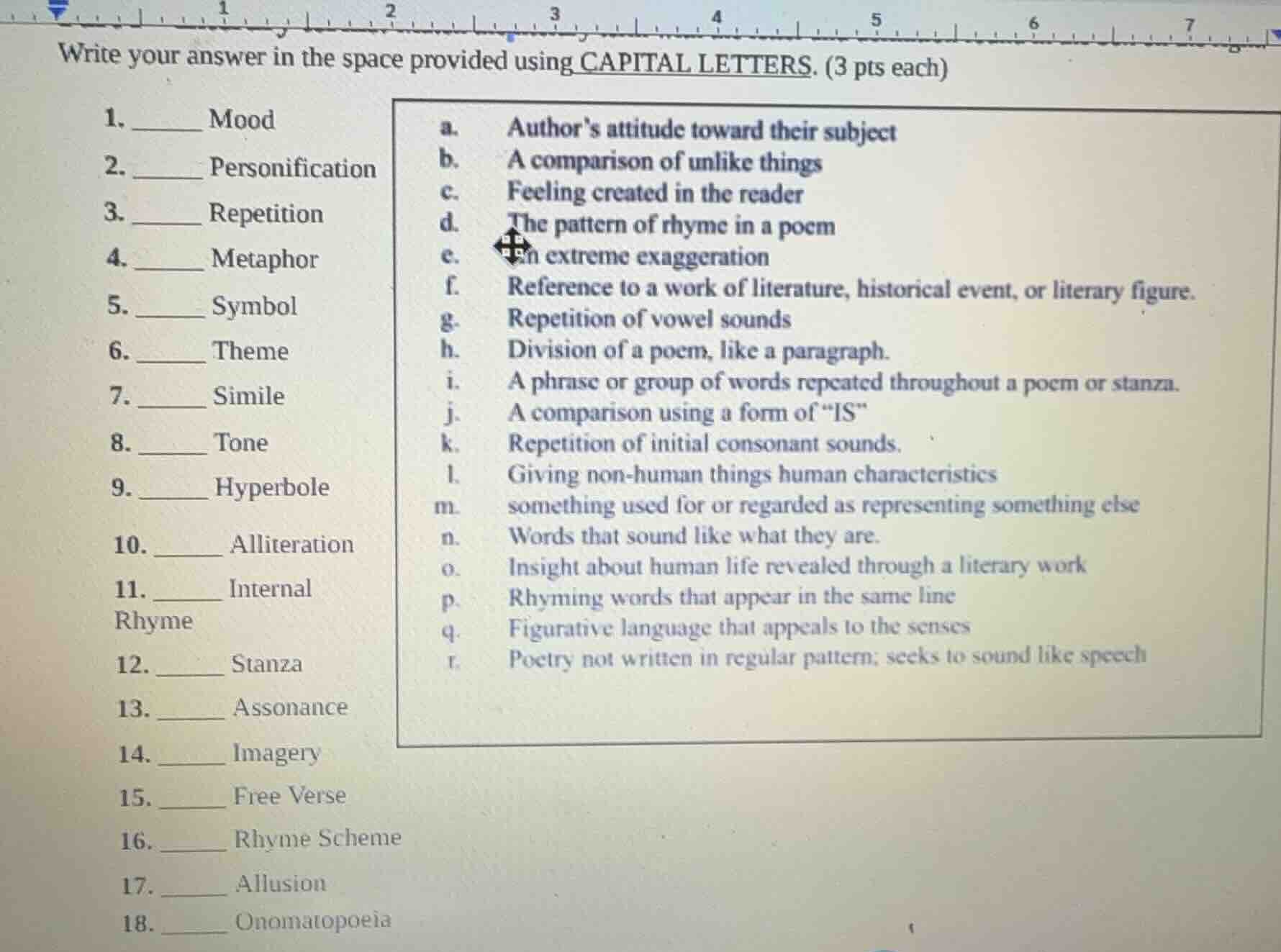 write your answer in the space provided using capital letters. (3 pts e…