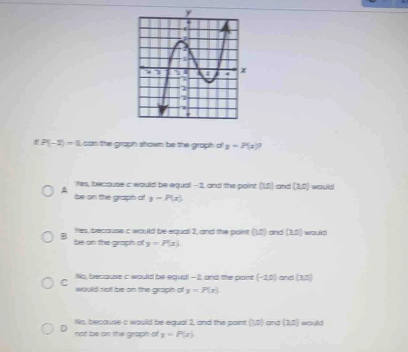 if ( p(-2) = 0 ), can the graph shown be the graph of ( y = p(x) )? a y…
