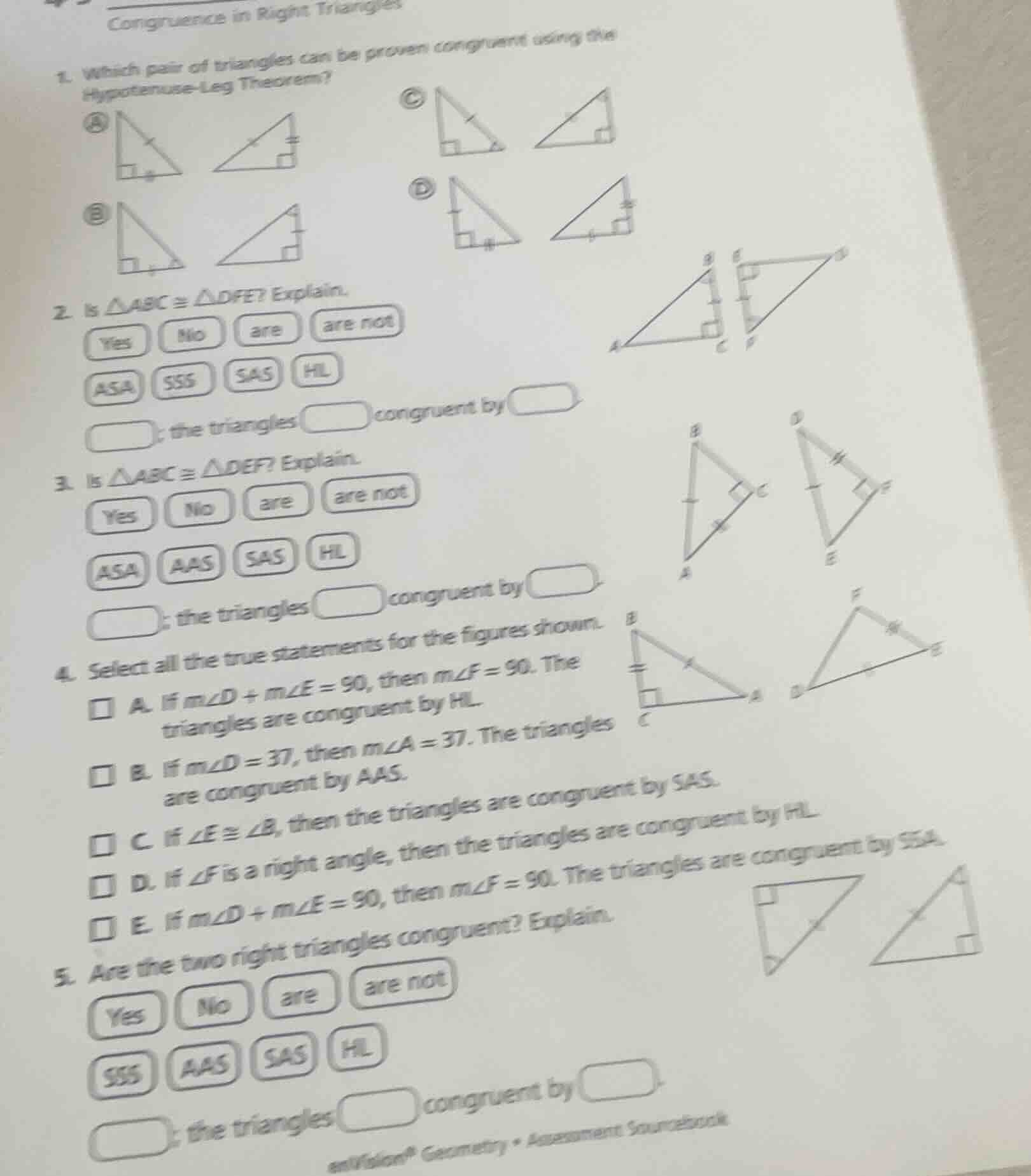 congruence in right triangles 1. which pair of triangles can be proven …