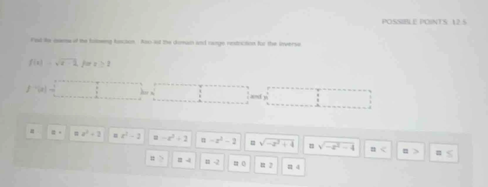 find the inverse of the following function. also, list the domain and r…