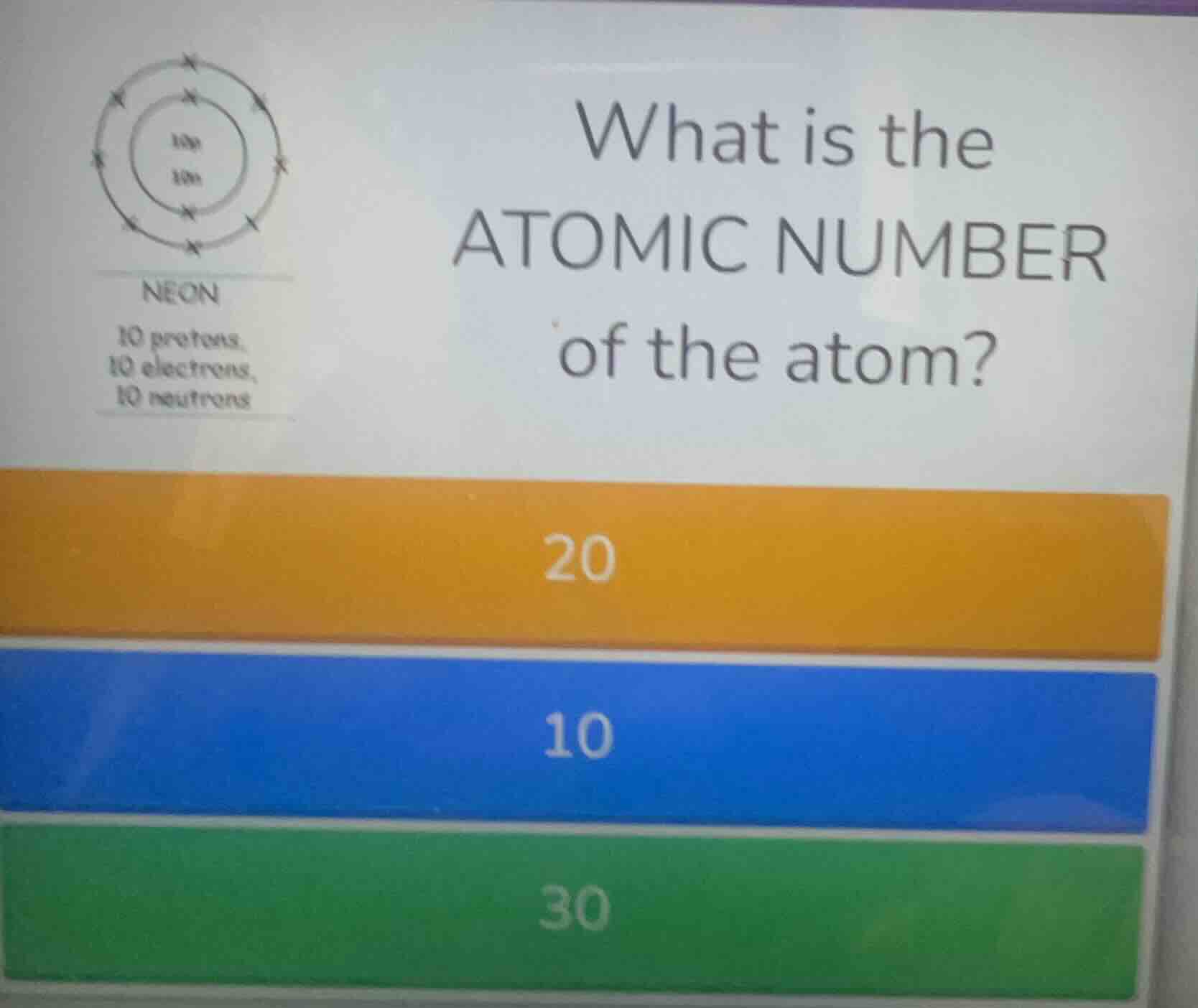 what is the atomic number of the atom? neon 10 protons, 10 electrons, 1…