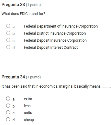 pregunta 33 (1 punto) what does fdic stand for? a federal department of…