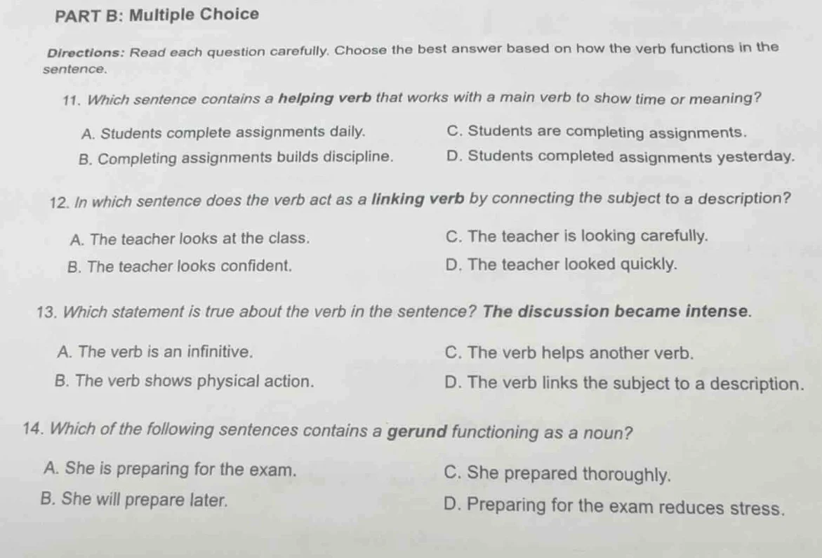 part b: multiple choice directions: read each question carefully. choos…