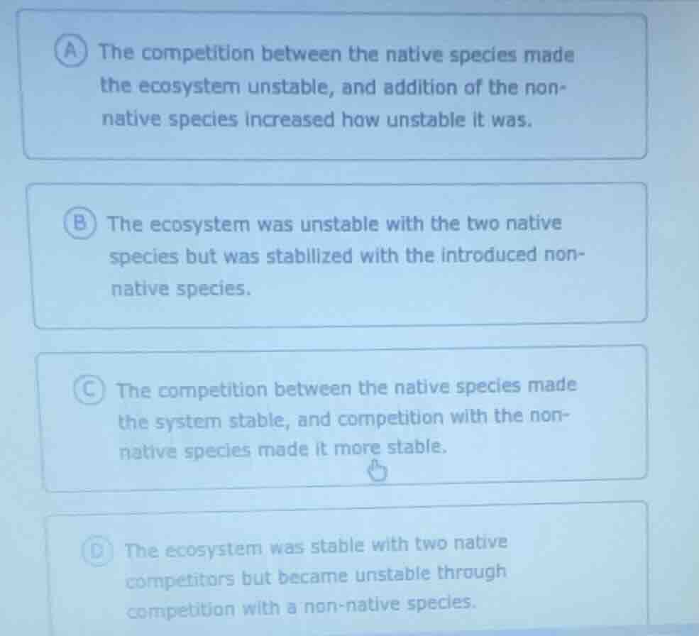 a the competition between the native species made the ecosystem unstabl…