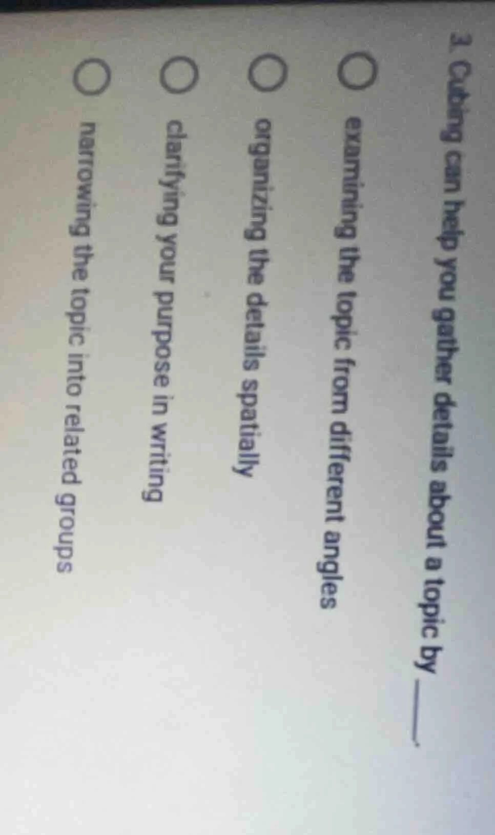 1. cubing can help you gather details about a topic by ______. examinin…