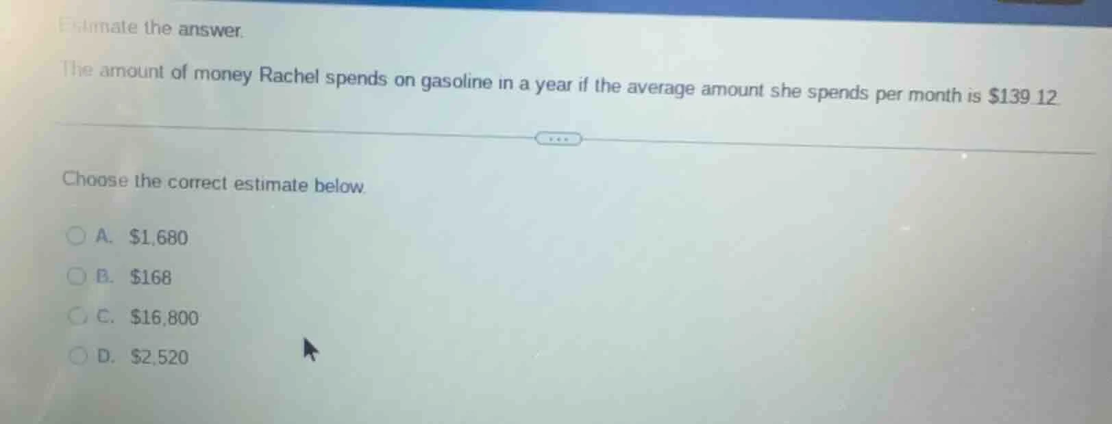 estimate the answer. the amount of money rachel spends on gasoline in a…