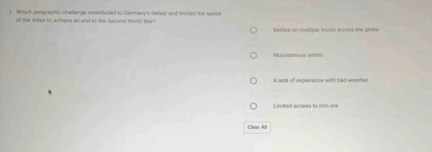 1 which geographic challenge contributed to germanys defeat and limited…