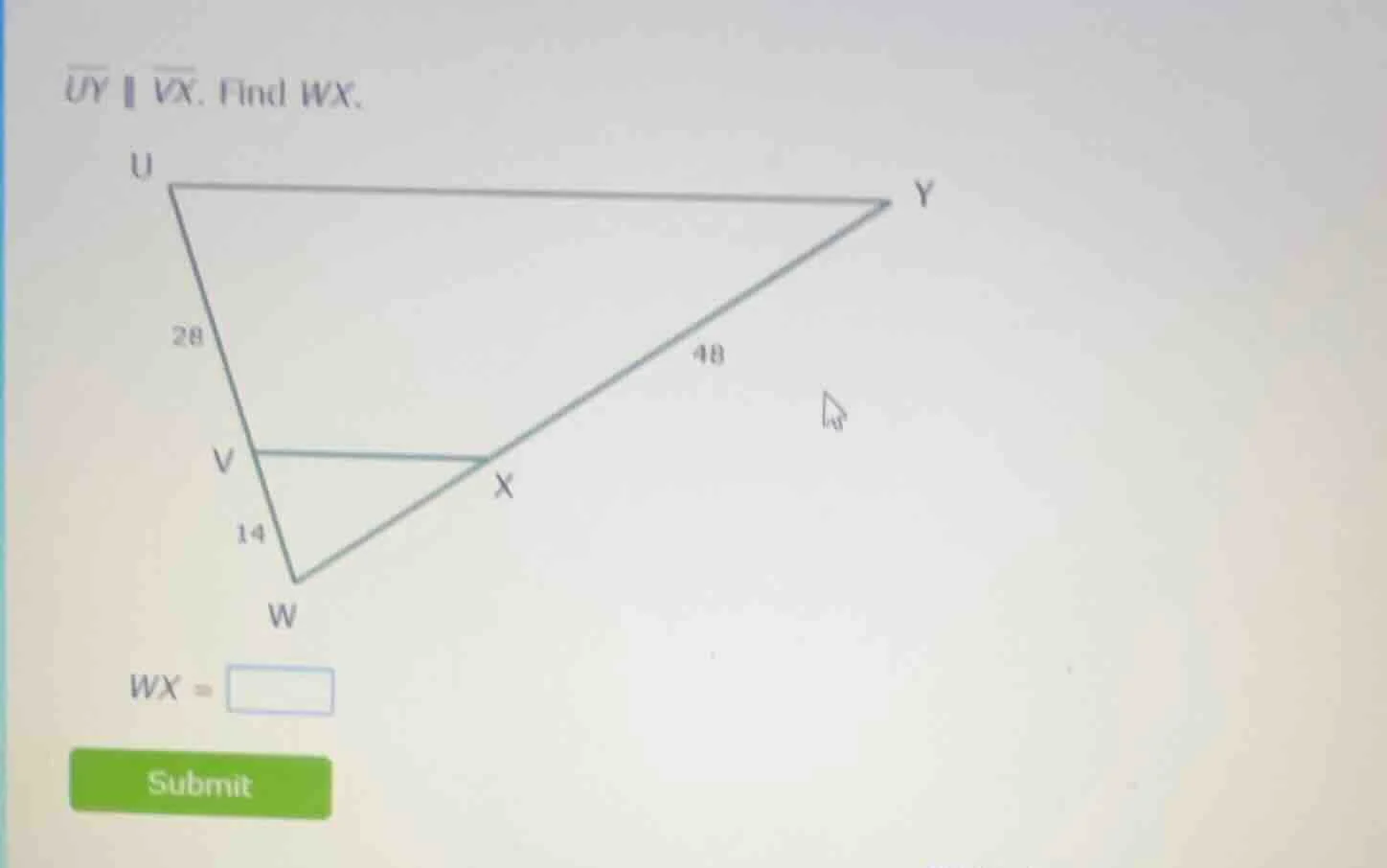 $overline{uy} parallel overline{vx}$. find $wx$.