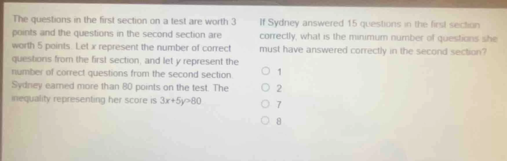 the questions in the first section on a test are worth 3 points and the…