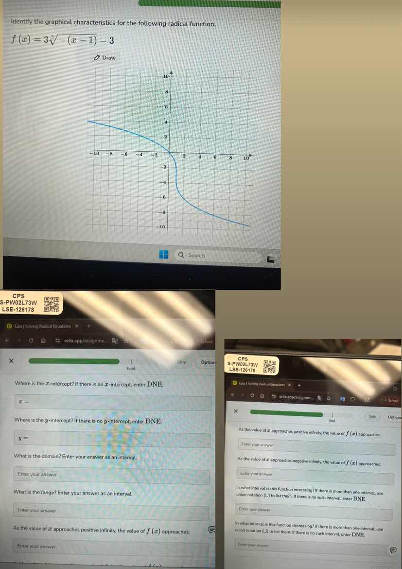 identify the graphical characteristics for the following radical functi…
