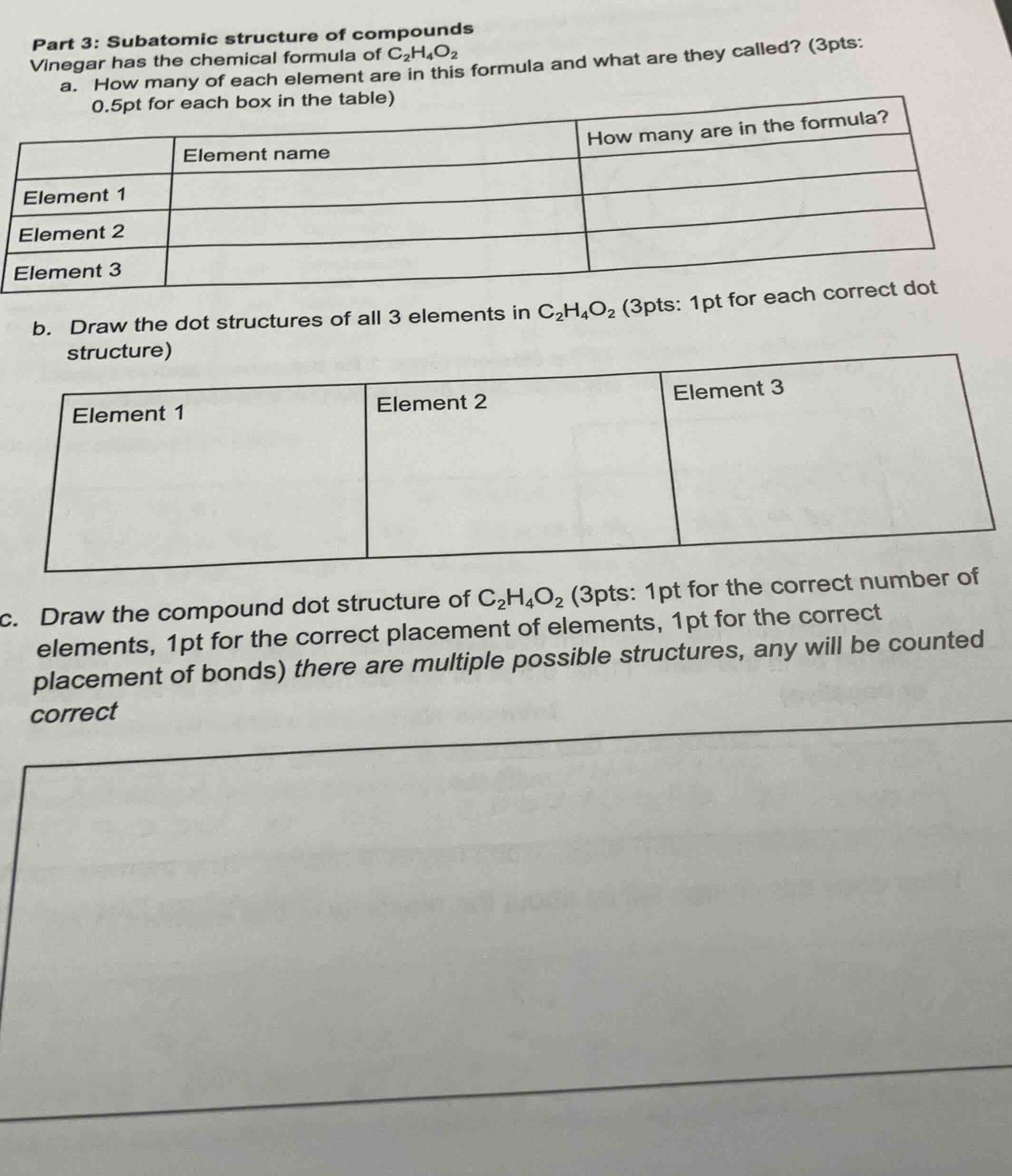 part 3: subatomic structure of compounds vinegar has the chemical formu…