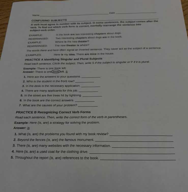 name date confusing subjects a verb must agree in number with its subje…