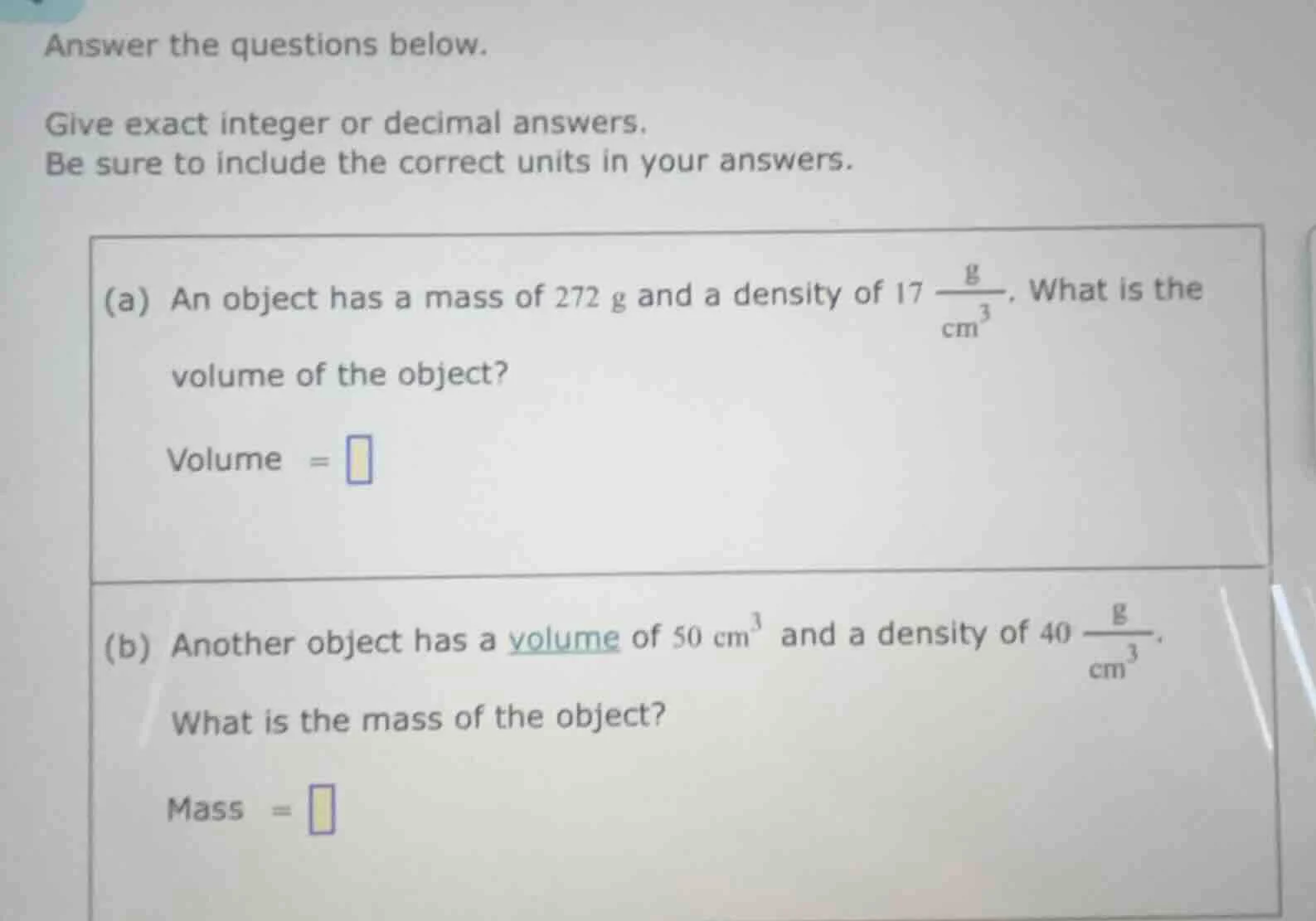 answer the questions below. give exact integer or decimal answers. be s…