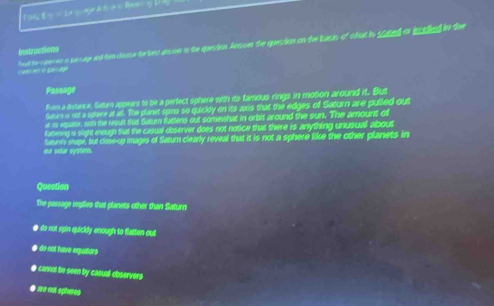 instructions read the question or a passage and then choose the best an…
