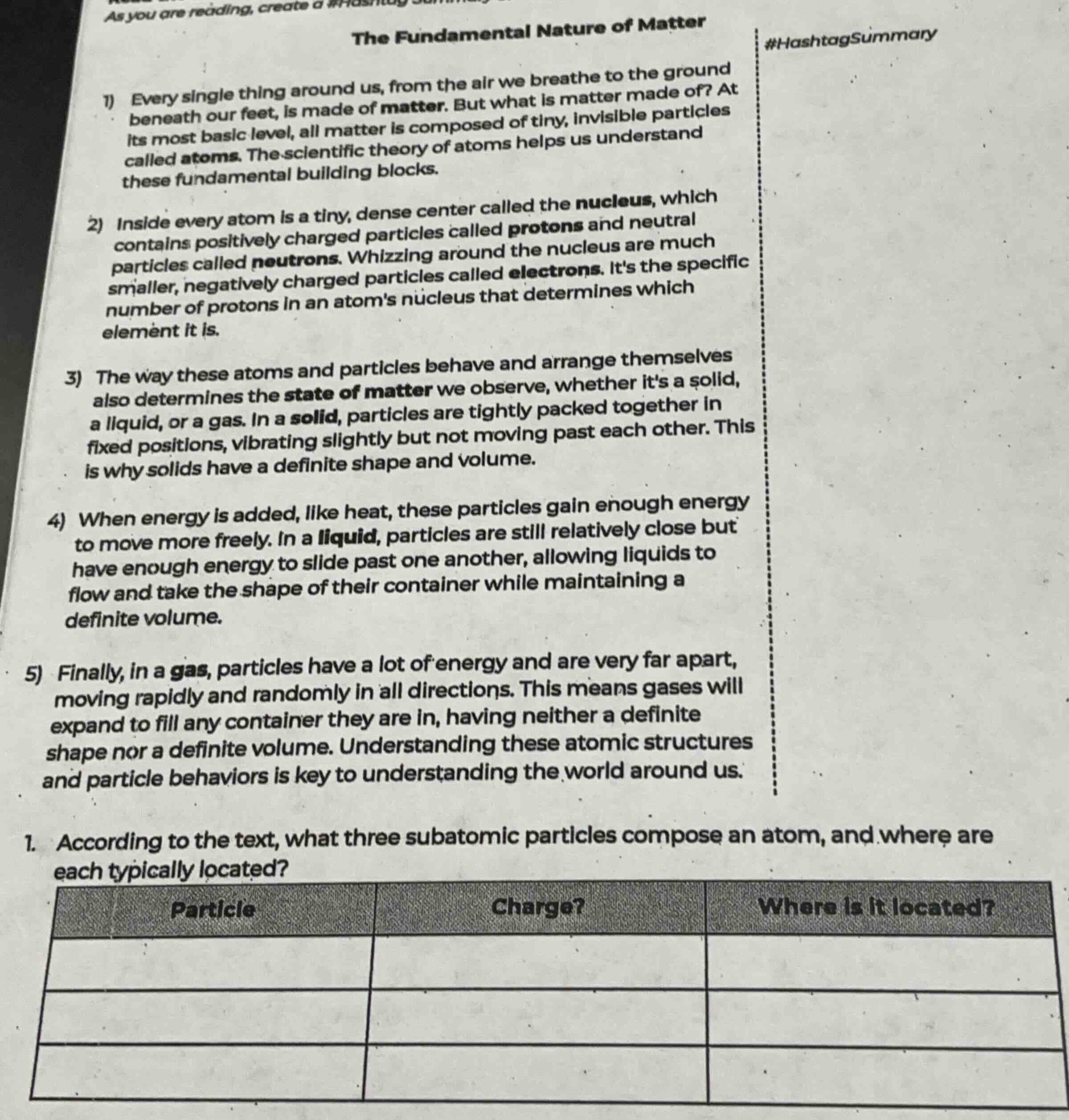 the fundamental nature of matter 1) every single thing around us, from …