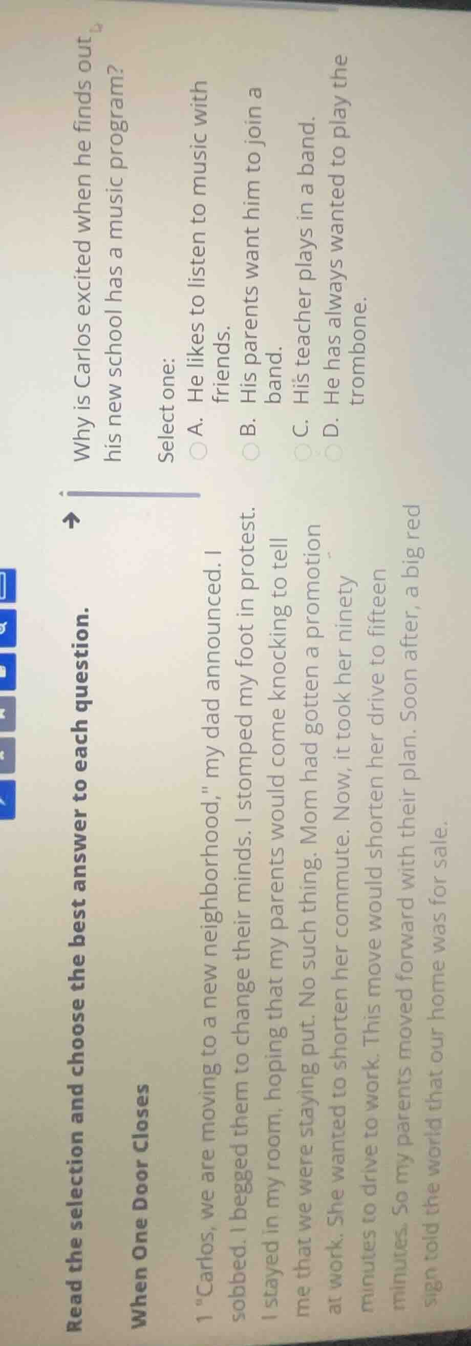 read the selection and choose the best answer to each question. when on…