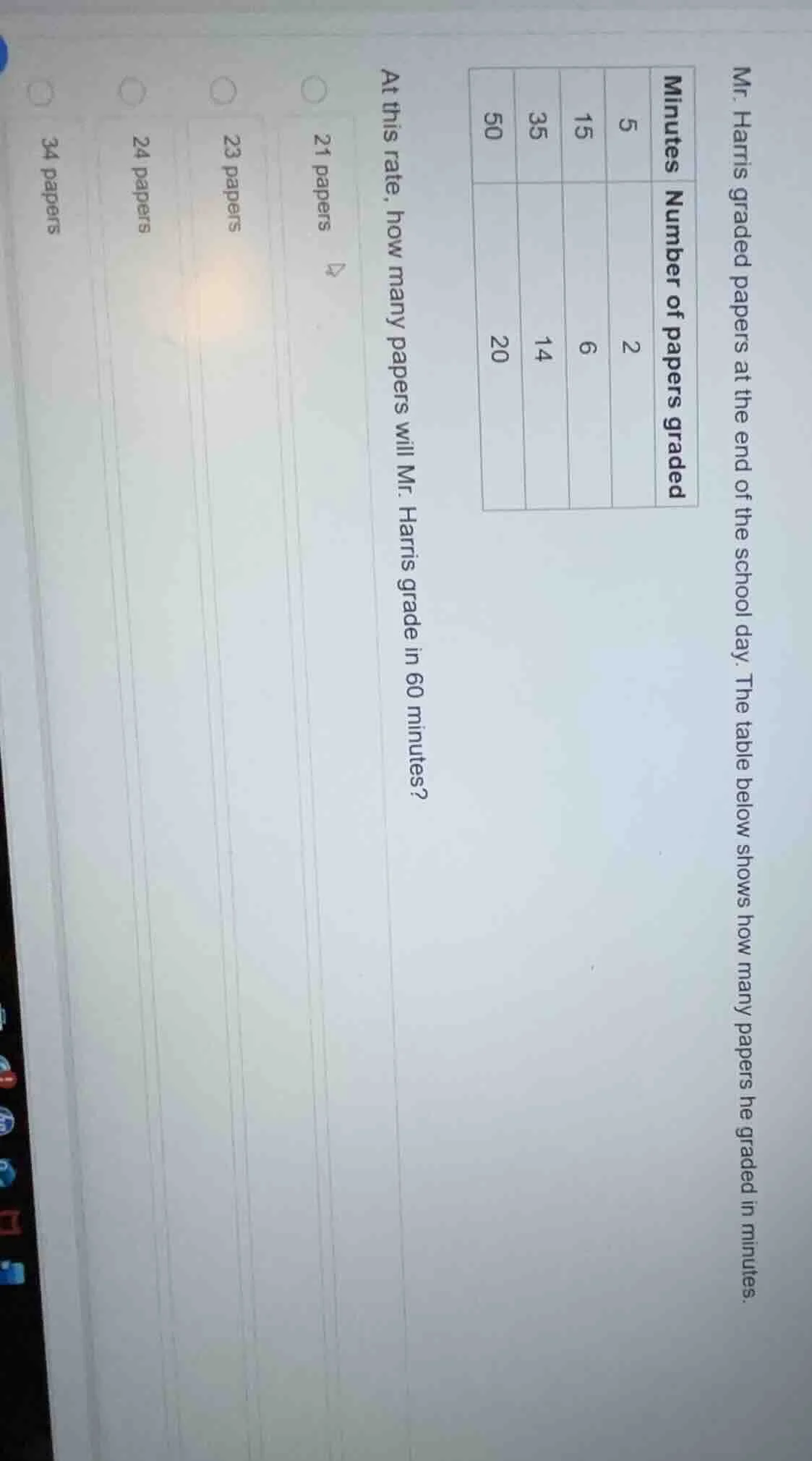 mr. harris graded papers at the end of the school day. the table below …