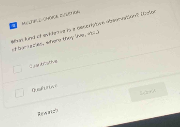 multiple-choice question what kind of evidence is a descriptive observa…