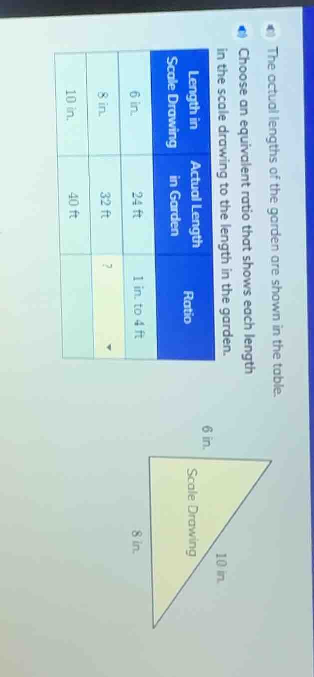 the actual lengths of the garden are shown in the table. choose an equi…