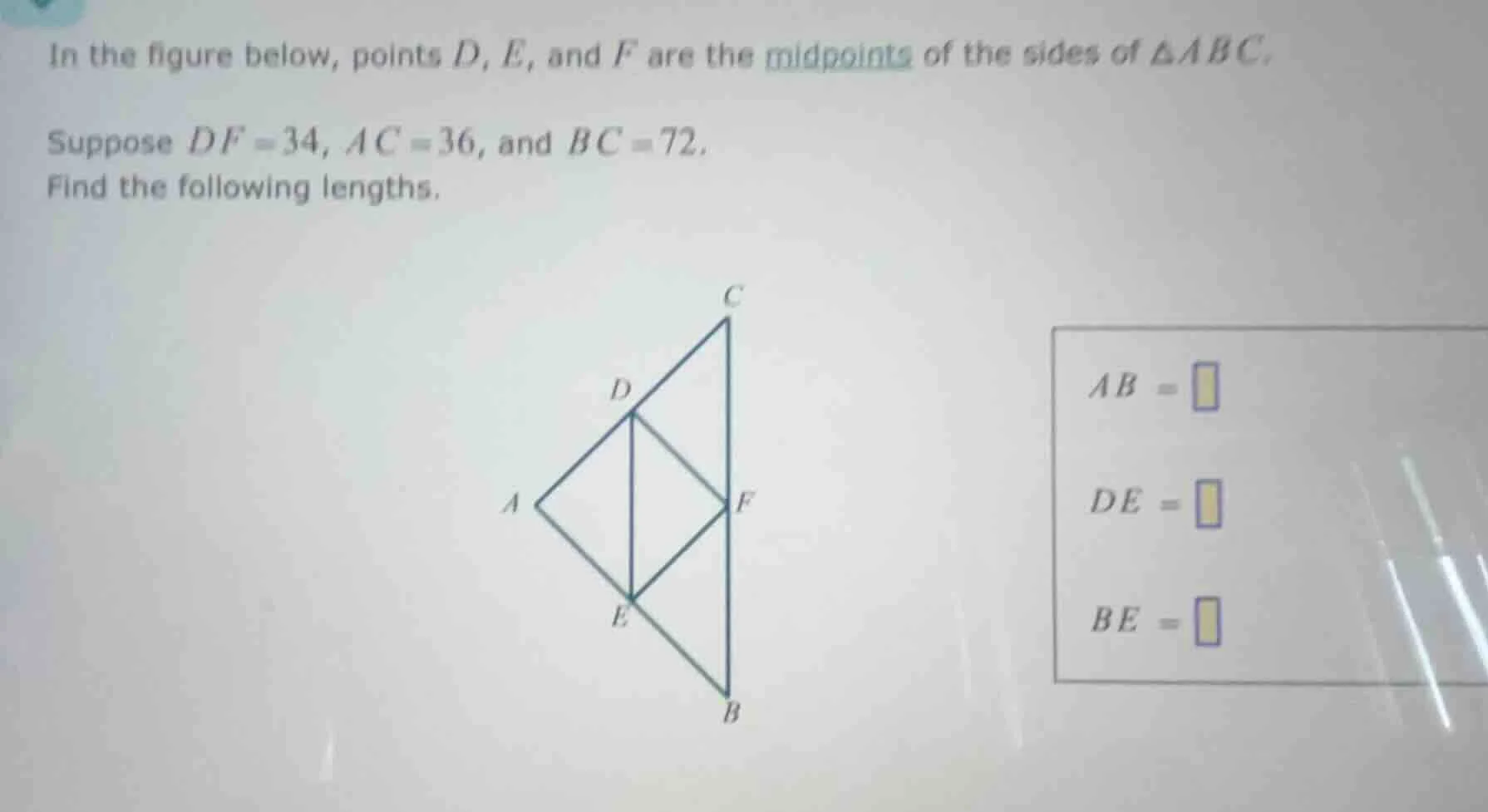 in the figure below, points d, e, and f are the midpoints of the sides …
