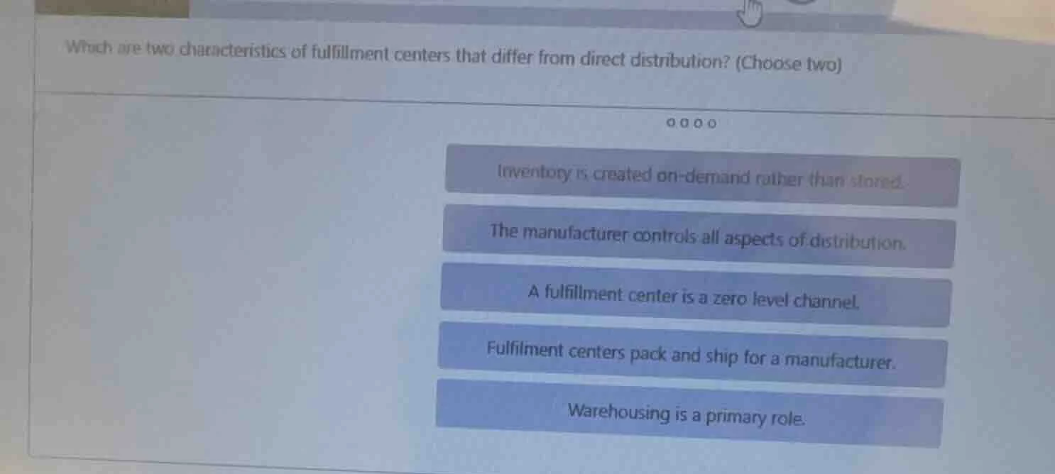 which are two characteristics of fulfillment centers that differ from d…