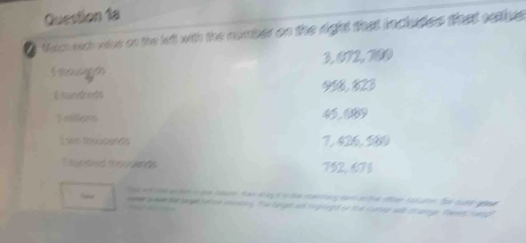 question 1a match each value on the left with the number on the right t…