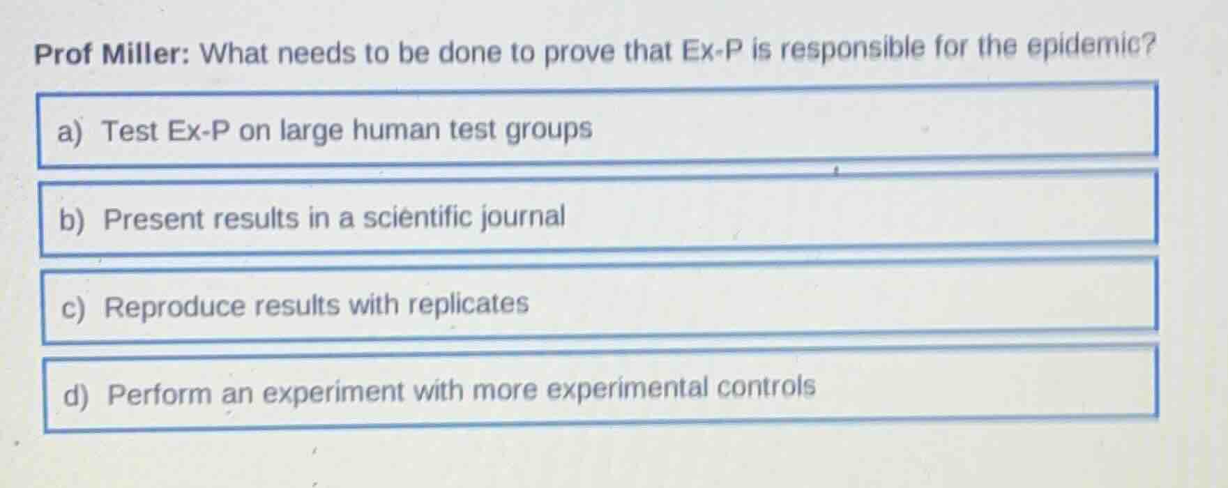 prof miller: what needs to be done to prove that ex-p is responsible fo…