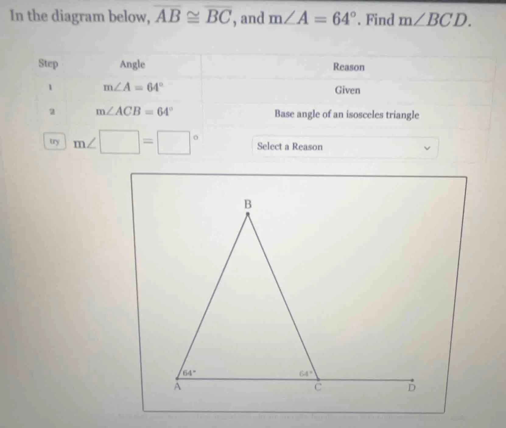 in the diagram below, \\(\\overline{ab} \\cong \\overline{bc}\\), and \…