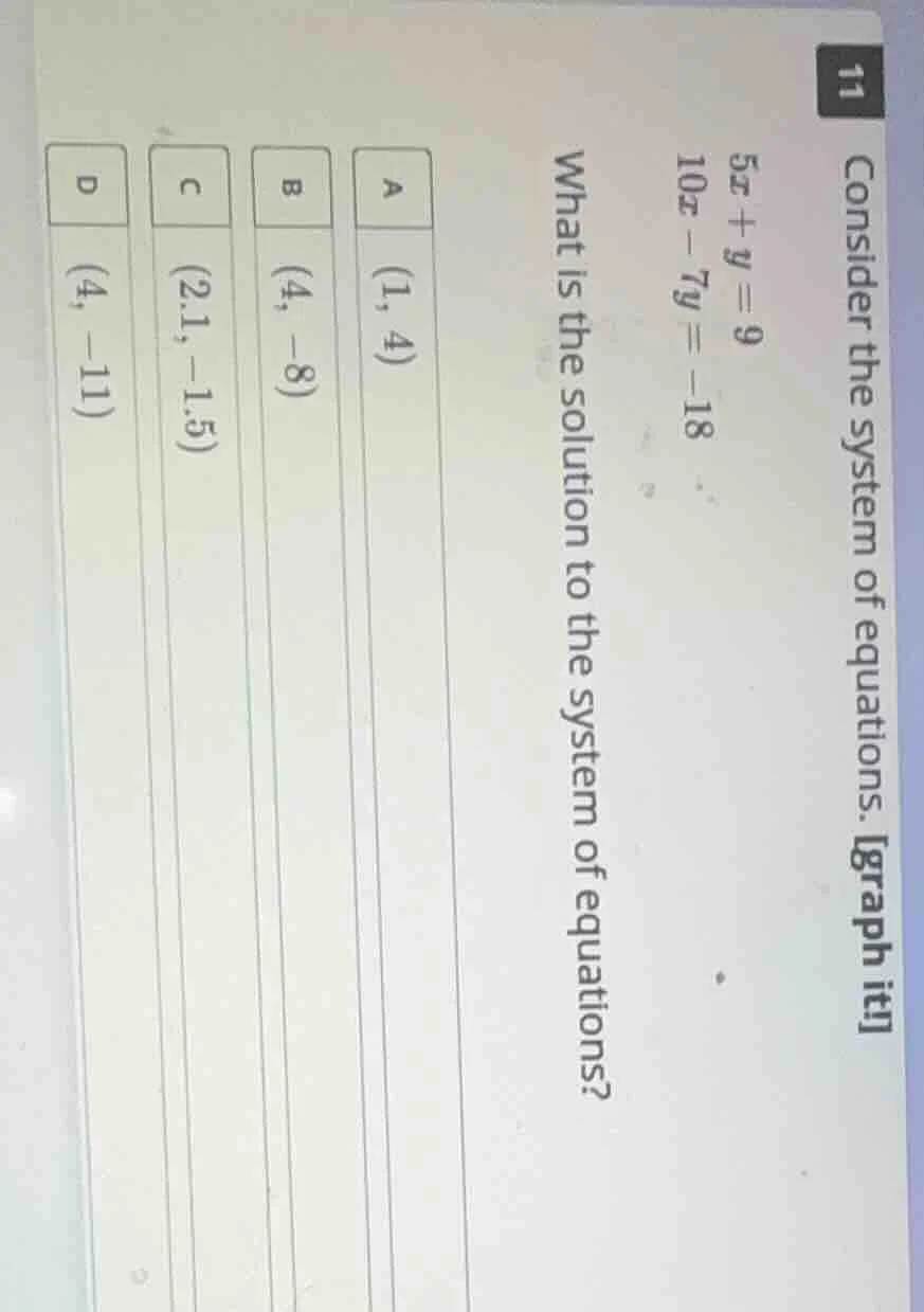 consider the system of equations. graph it $5x + y = 9$ $10x - 7y = -18…