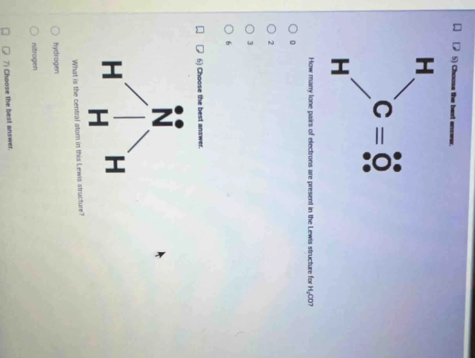 5) choose the best answer. how many lone pairs of electrons are present…