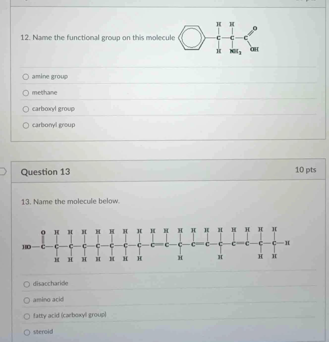 12. name the functional group on this molecule amine group methane carb…