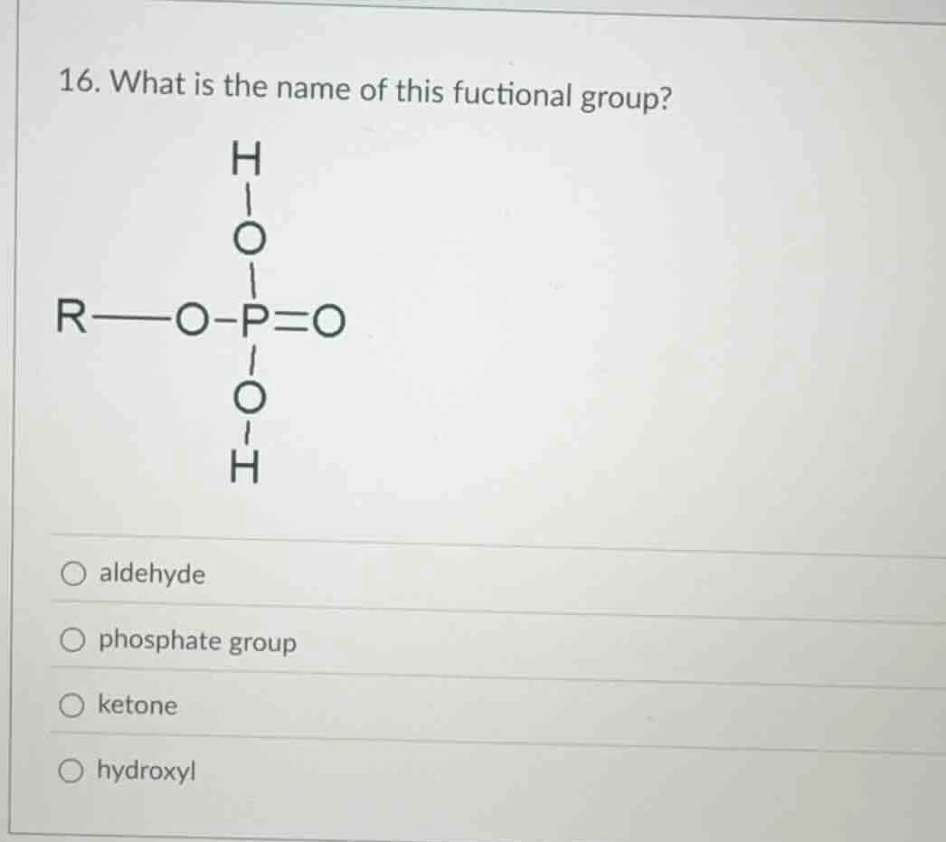 16. what is the name of this fuctional group? r—o—p(=o)(oh)(oh) (the st…