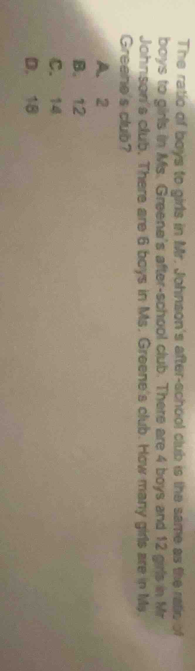 the ratio of boys to girls in mr. johnson’s after - school club is the …