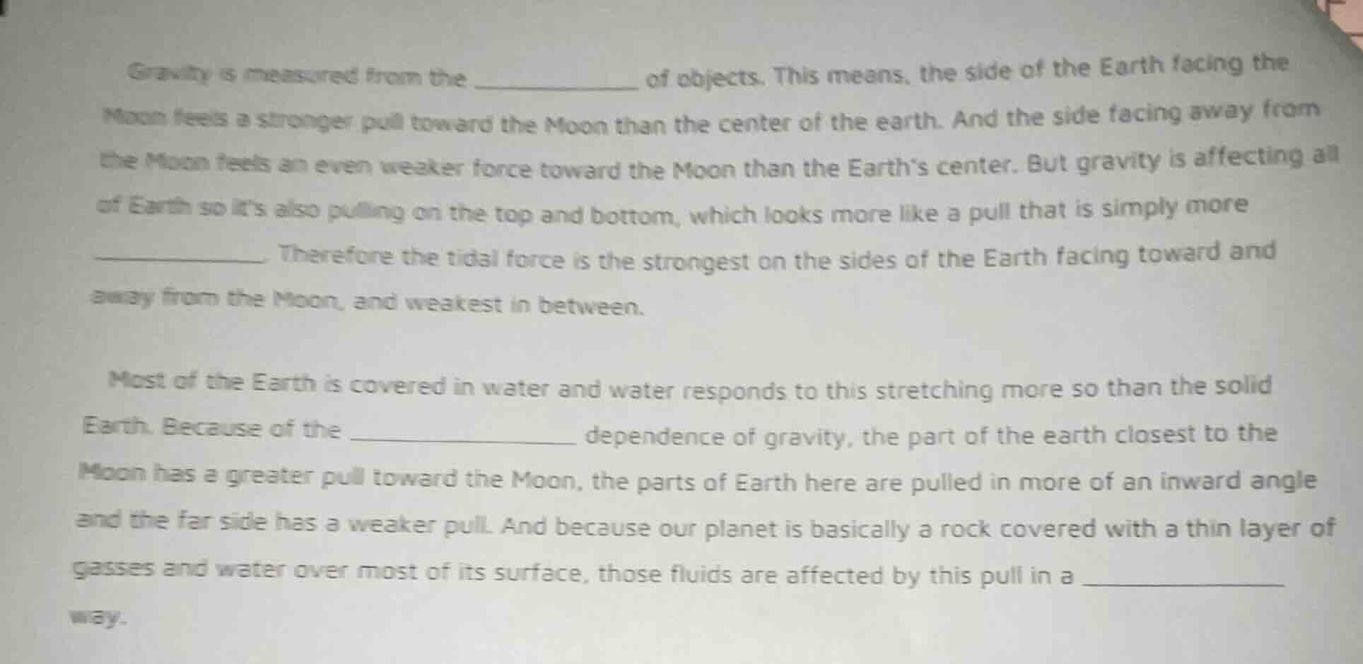 gravity is measured from the __________ of objects. this means, the sid…