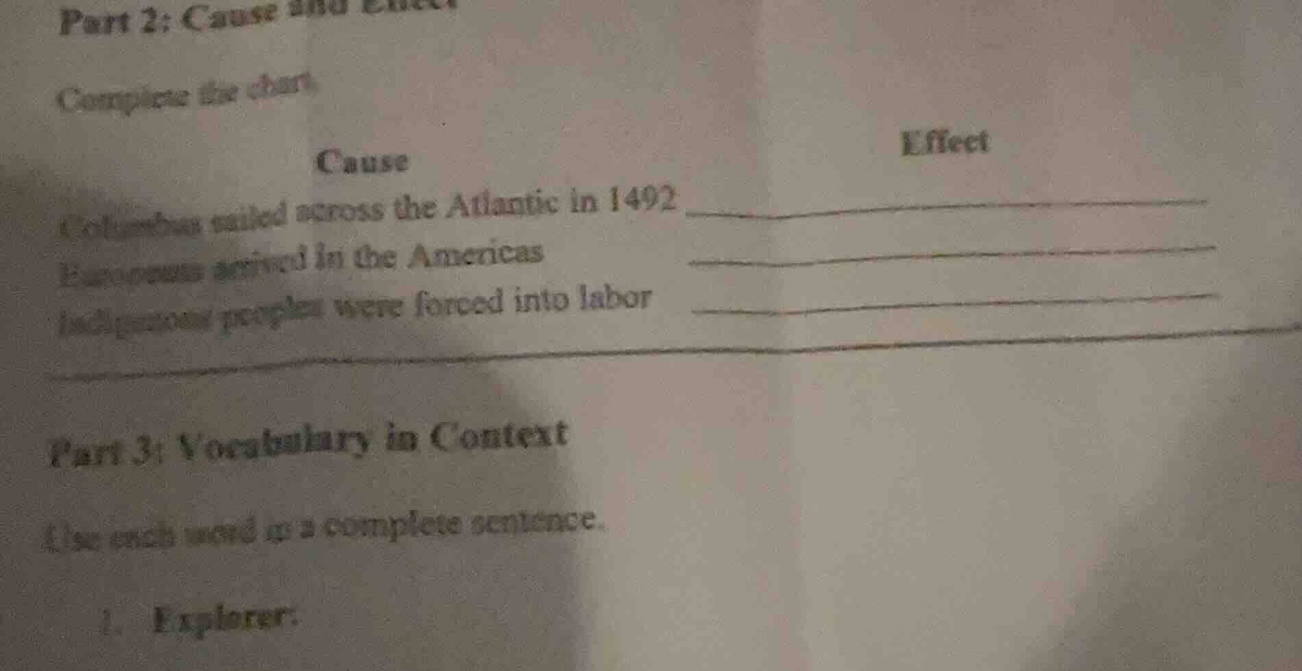 part 2: cause and effect complete the chart. cause effect columbus sail…