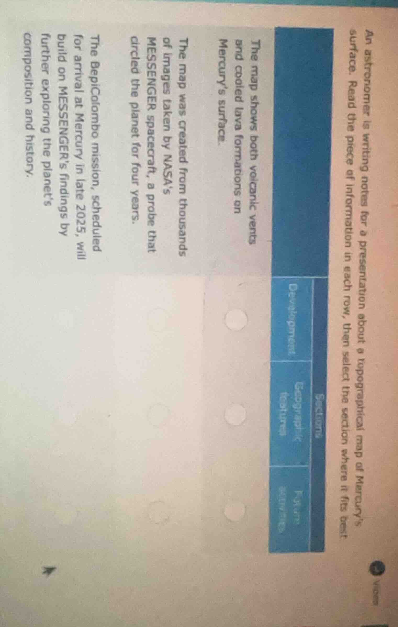 an astronomer is writing notes for a presentation about a topographical…