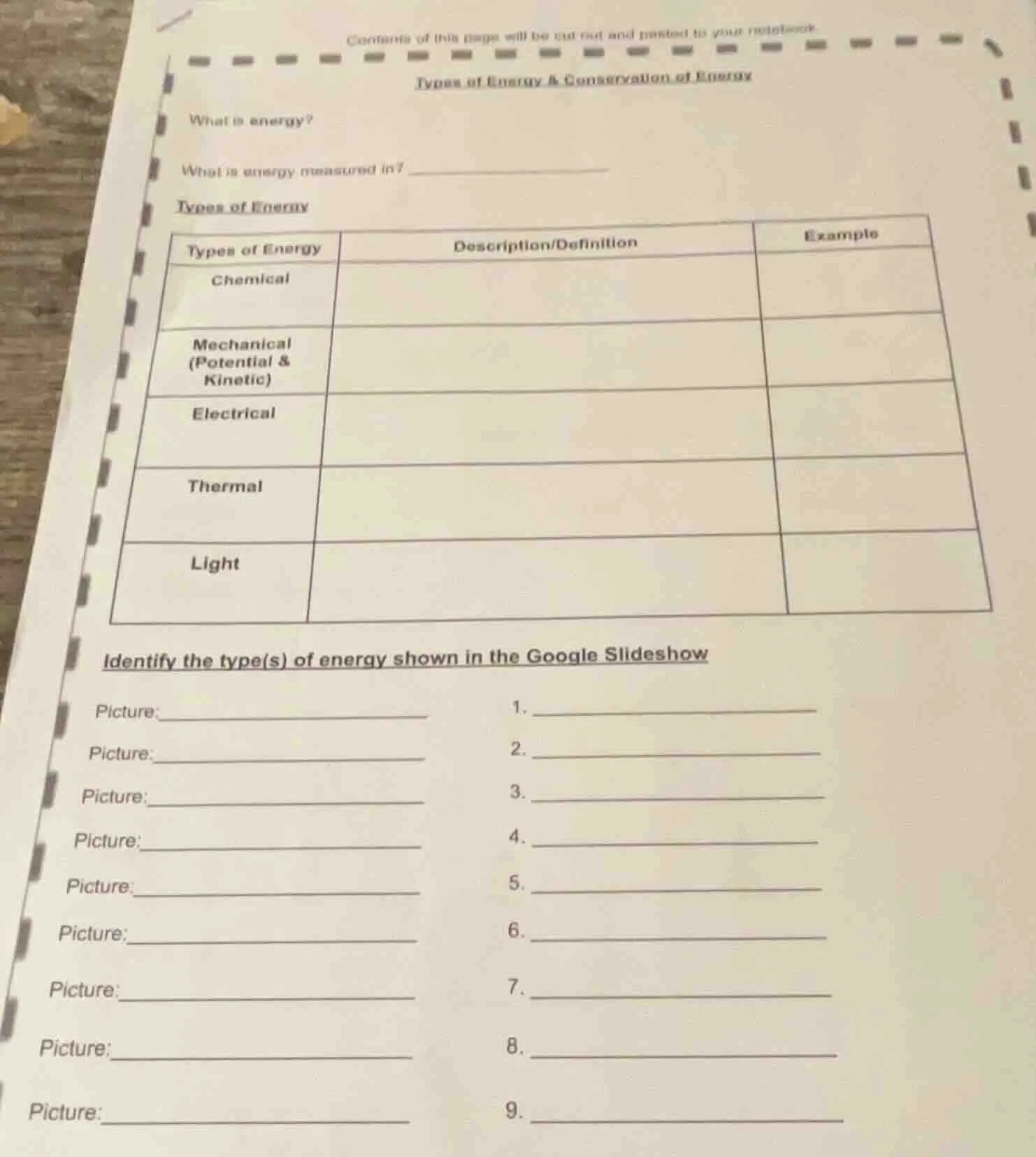 contents of this page will be cut out and pasted to your notebook types…