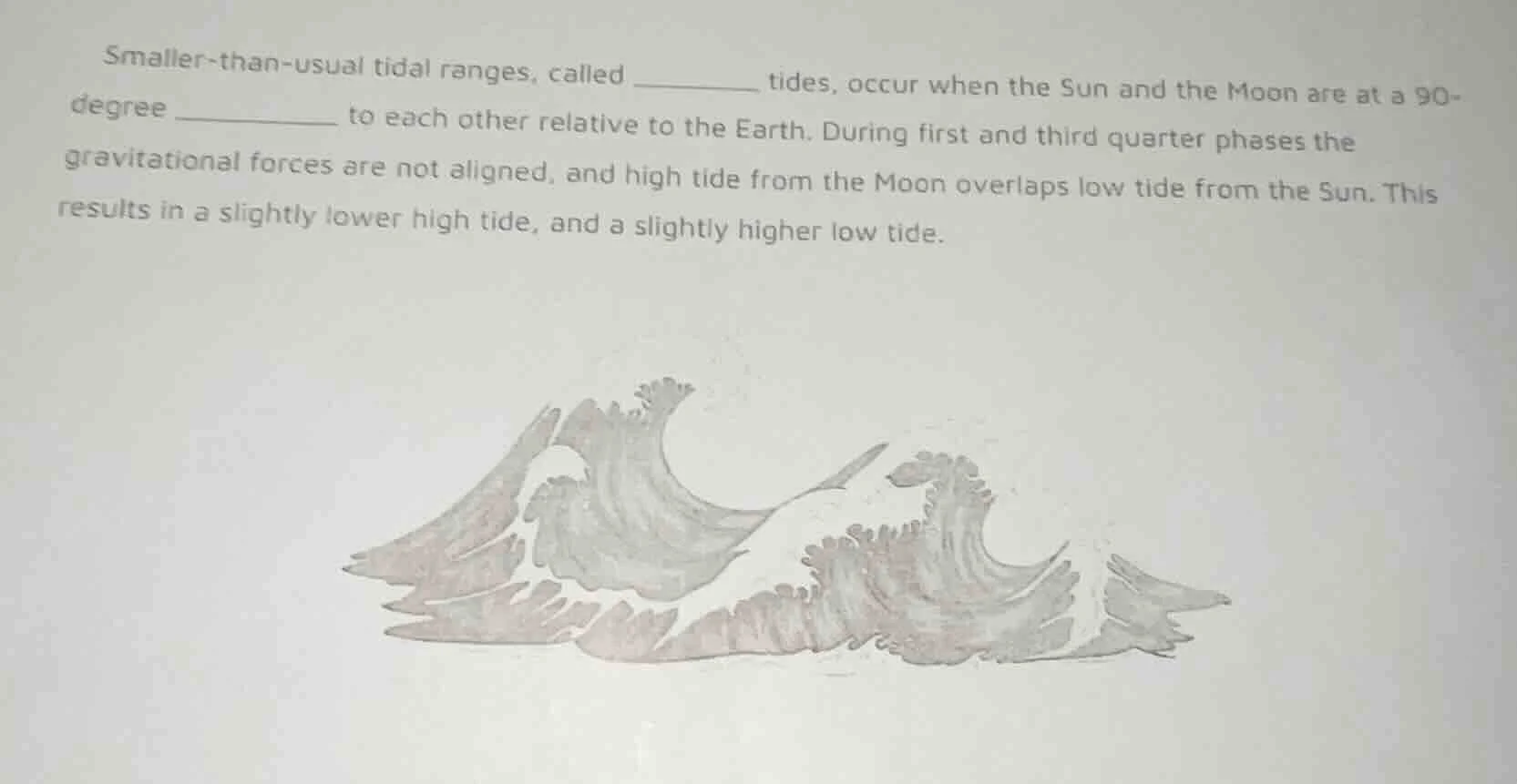 smaller-than-usual tidal ranges, called ______ tides, occur when the su…