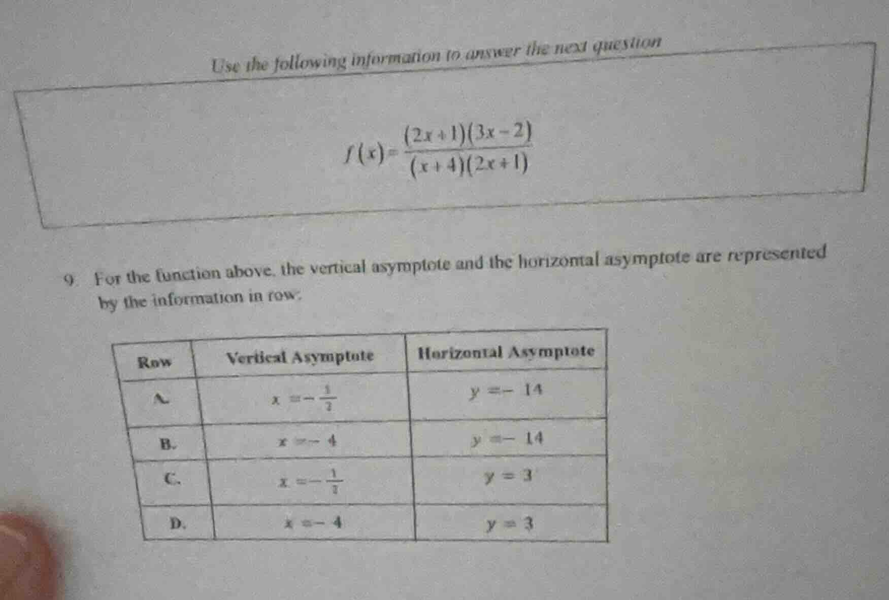 use the following information to answer the next question $f(x)=\frac{(…