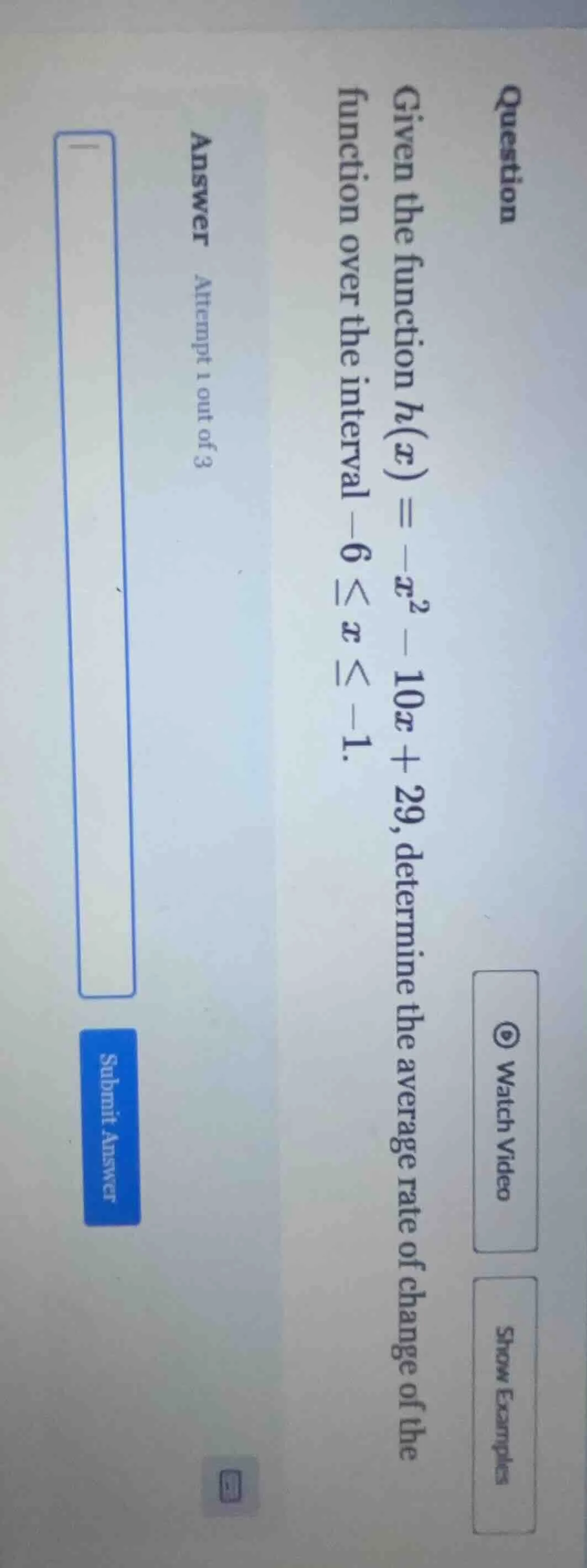 question given the function ( h(x) = -x^2 - 10x + 29 ), determine the a…