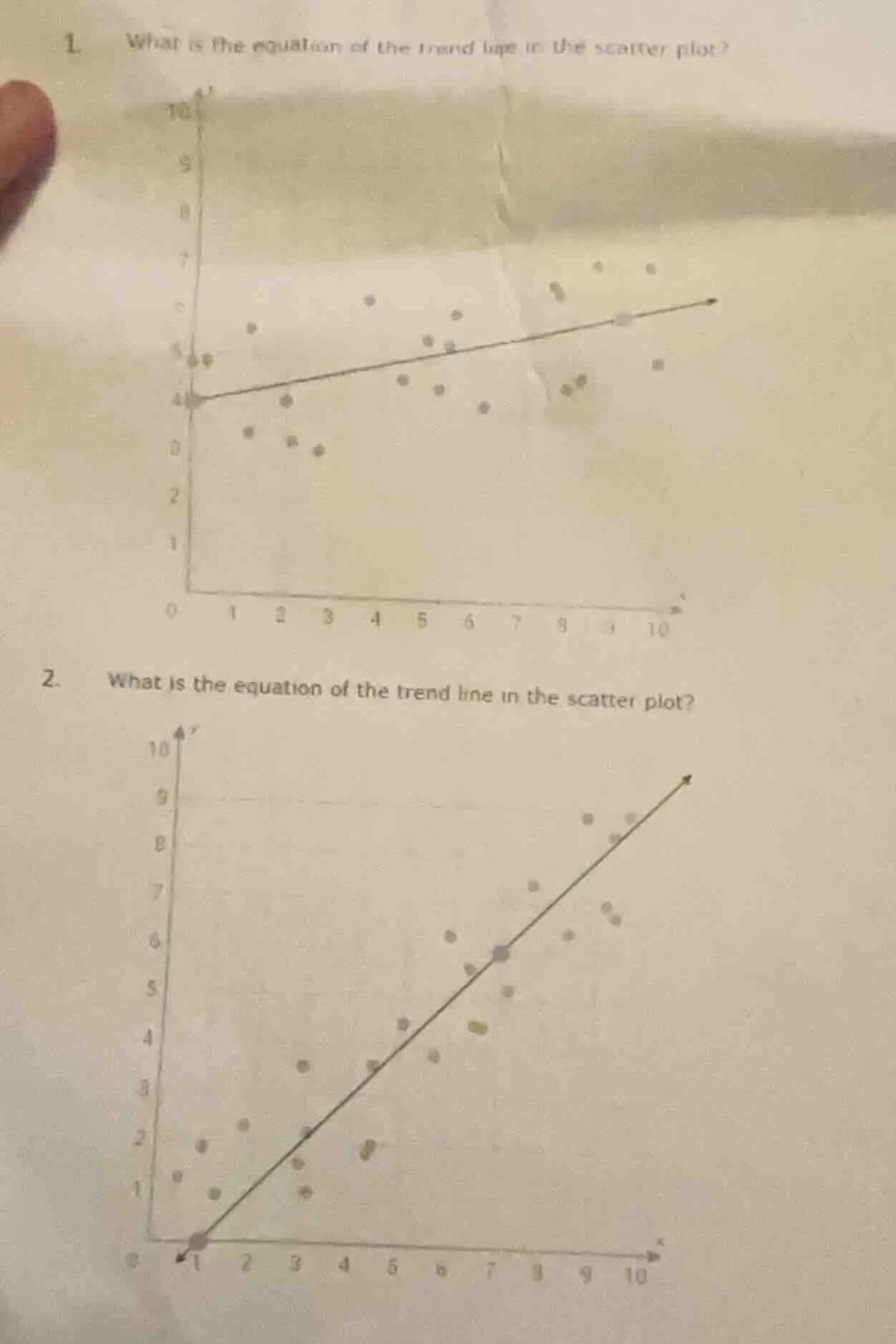1. what is the equation of the trend line in the scatter plot? 2. what …