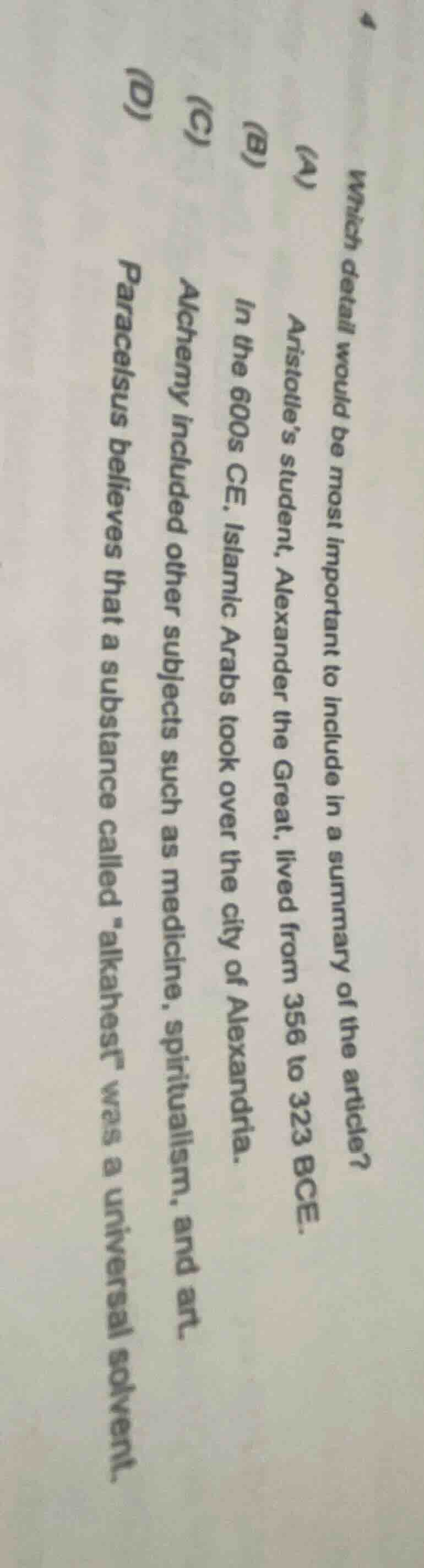 which detail would be most important to include in a summary of the art…