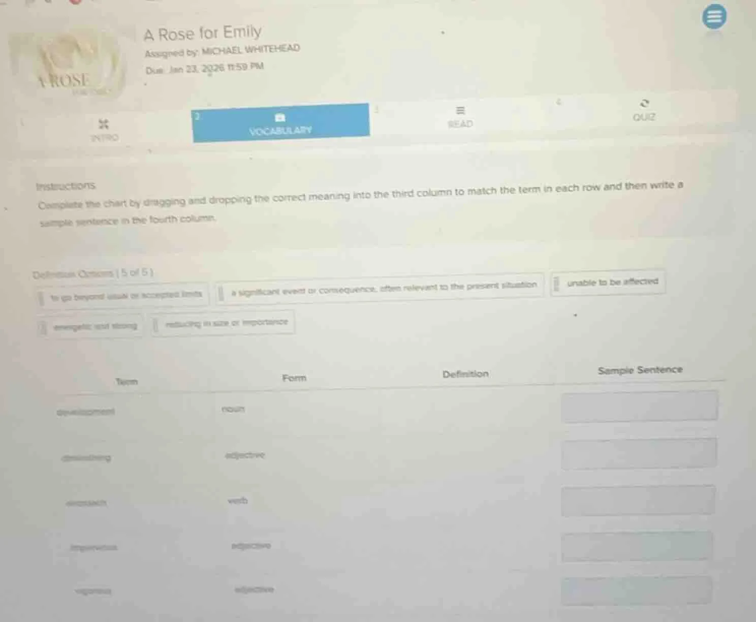 a rose for emily assigned by: michael whitehead due: jan 23, 2026 11:59…