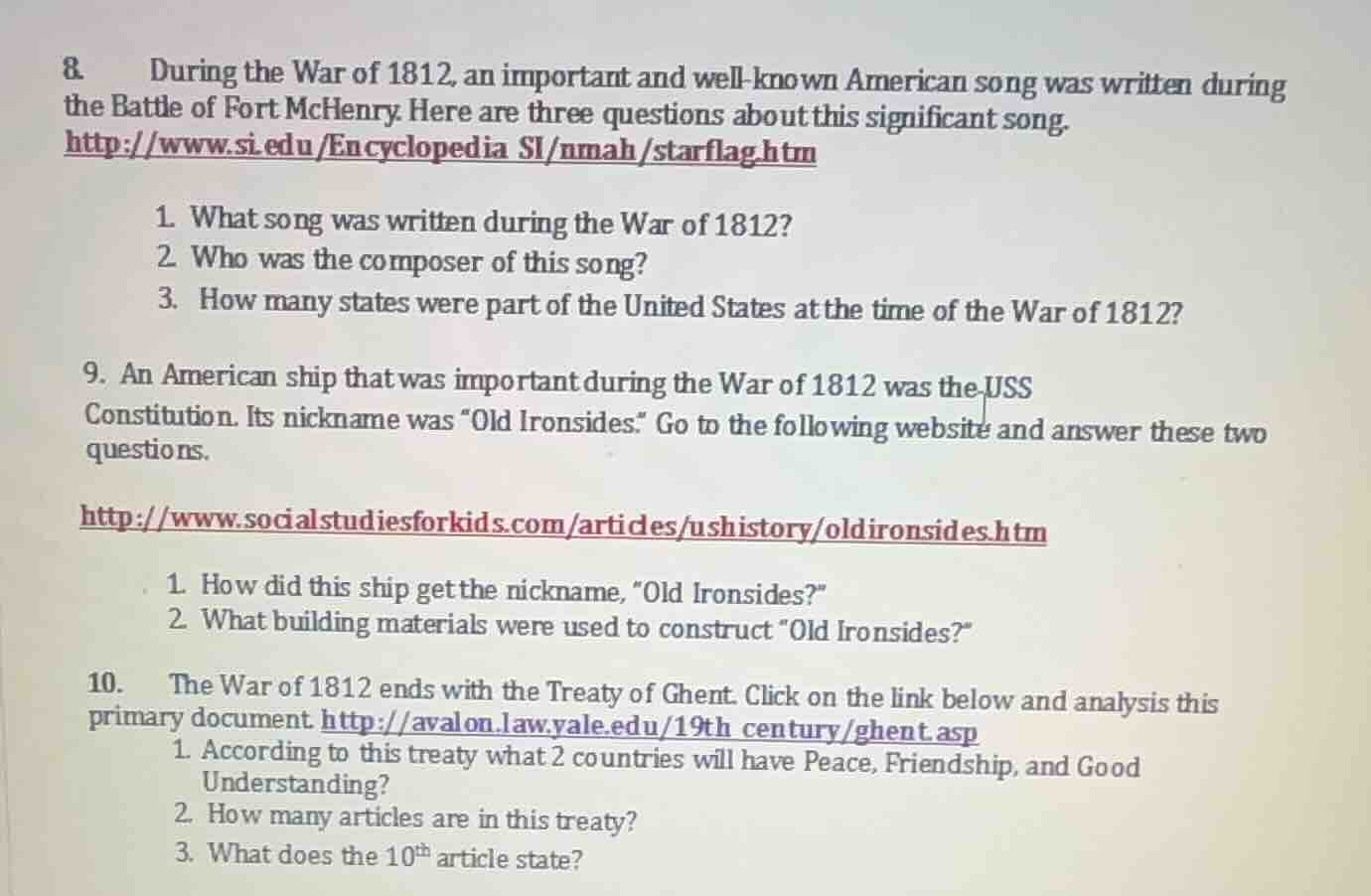 8. during the war of 1812, an important and well - known american song …